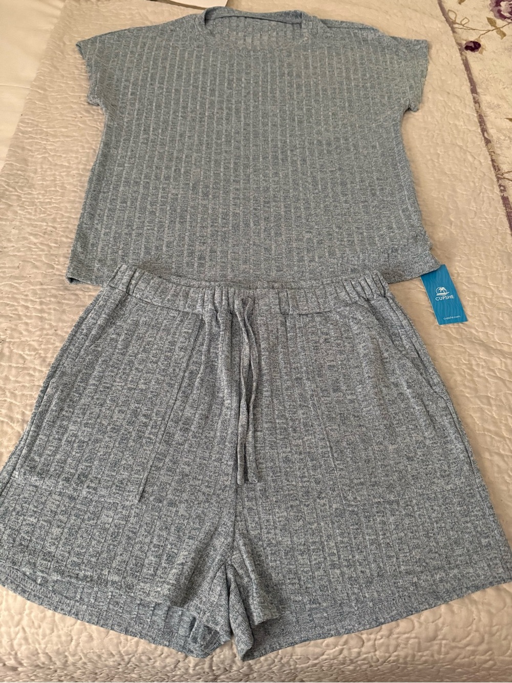 Cupshe Heather Gray Ribbed Knit Lounge Set